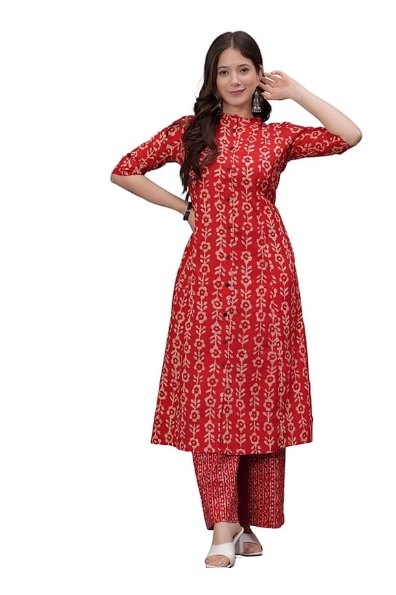 Women A-Line Kurta Set with Palazzo Pants - Indian Ethnic Traditional Wear Kurta Set