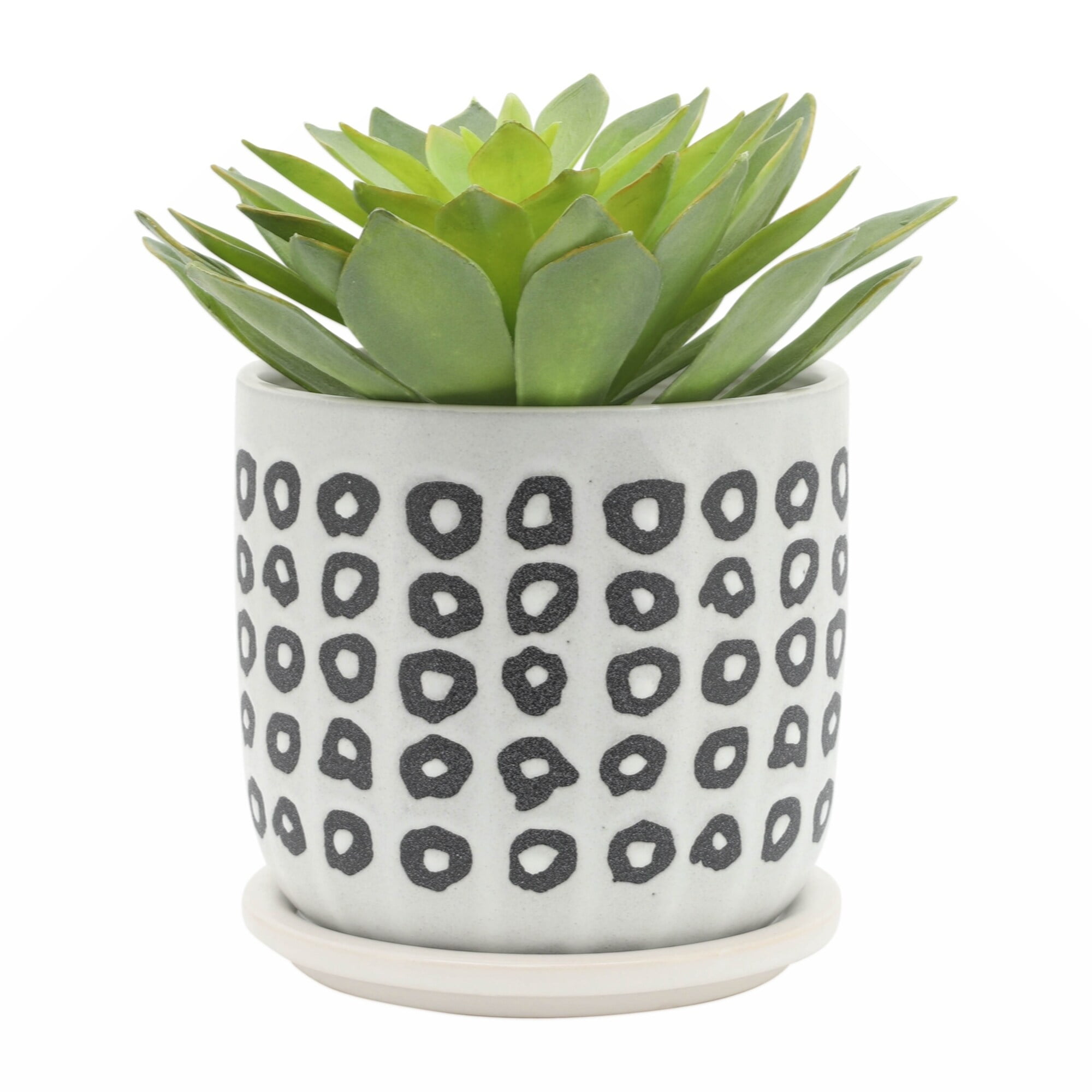 6" Black and White Ceramic Aztec Planter with Saucer
