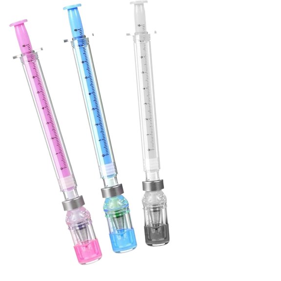 s 6pcs Syringe-shaped capsule pens (random colors), syringe-shaped black ink capsule pen, fun nurse accessory work supplies, ballpoint pen for adults
