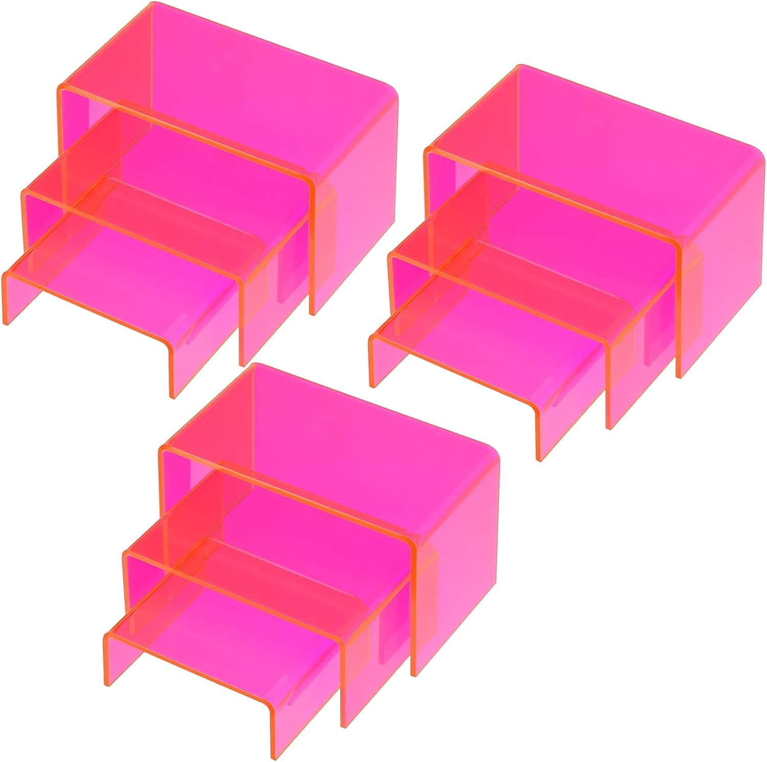 s 9 Pieces Neon Pink Acrylic Display Risers Stand Shelf Acrylic Retail ...