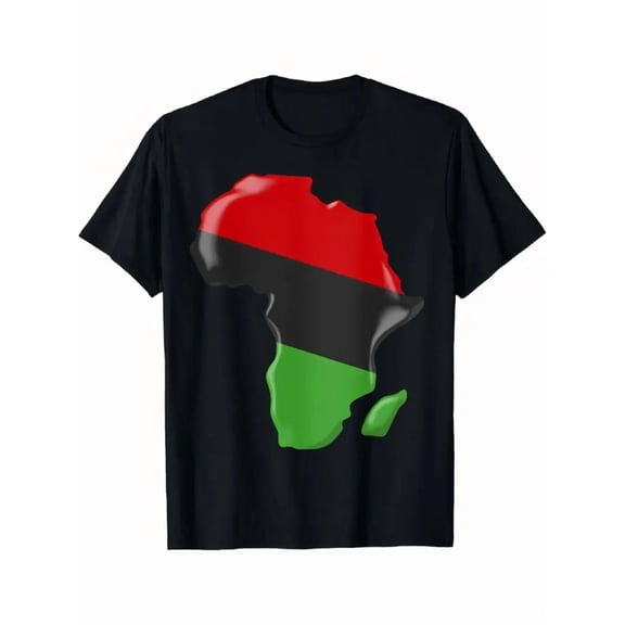 's African Map Print T-Shirt - 54-Sovereign-State Continent Design with Africa Flag Colors (Green, Red, Yellow) - Soft Breathable Cotton Short Sleeve Crewneck Casual Streetwear
