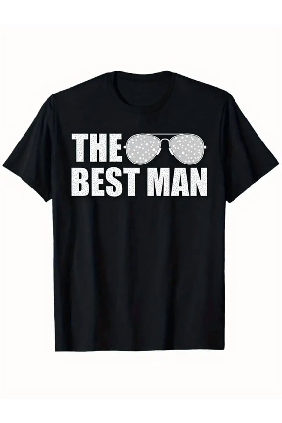 's The Best for Man T-Shirt with Fashion Glasses Print - Black & White Casual Cotton Tee for Bachelor Party, Wedding Groomsmen Gift, Groom's Crew, All-Season Fit, Ideal for
