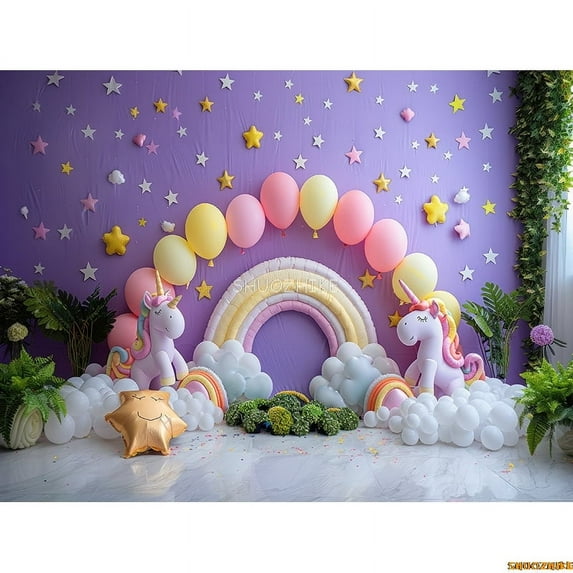 s Birthday Party Photography Backdrops Props Unicorn Colorful Balloons Arch Newborn Baby Photo Background Props DF-06