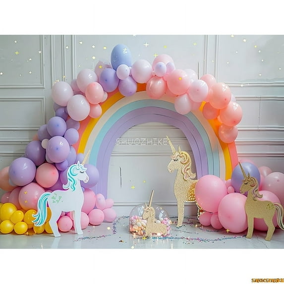s Birthday Party Photography Backdrops Props Unicorn Colorful Balloons Arch Newborn Baby Photo Background Props DF-07