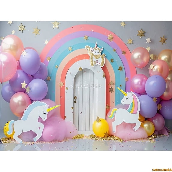s Birthday Party Photography Backdrops Props Unicorn Colorful Balloons Arch Newborn Baby Photo Background Props DF-07