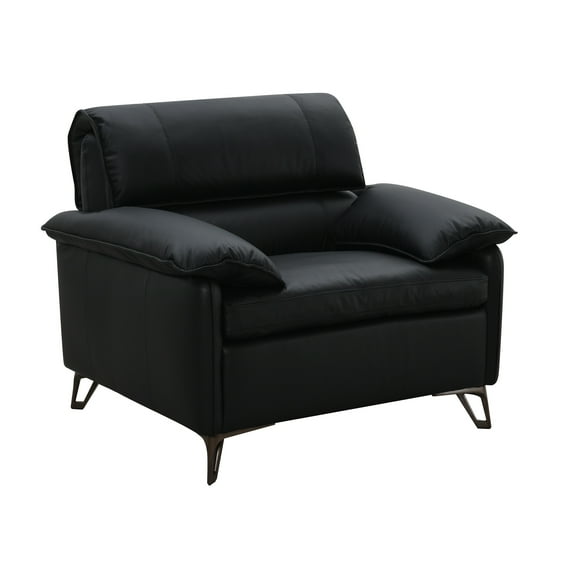 s Black Leather Oversized Chair - Luxurious Comfort With Feather Down Cushions, Wooden Frame & Elegant Aluminum Legs For A Classy Living Room Style Inner Foam Seat