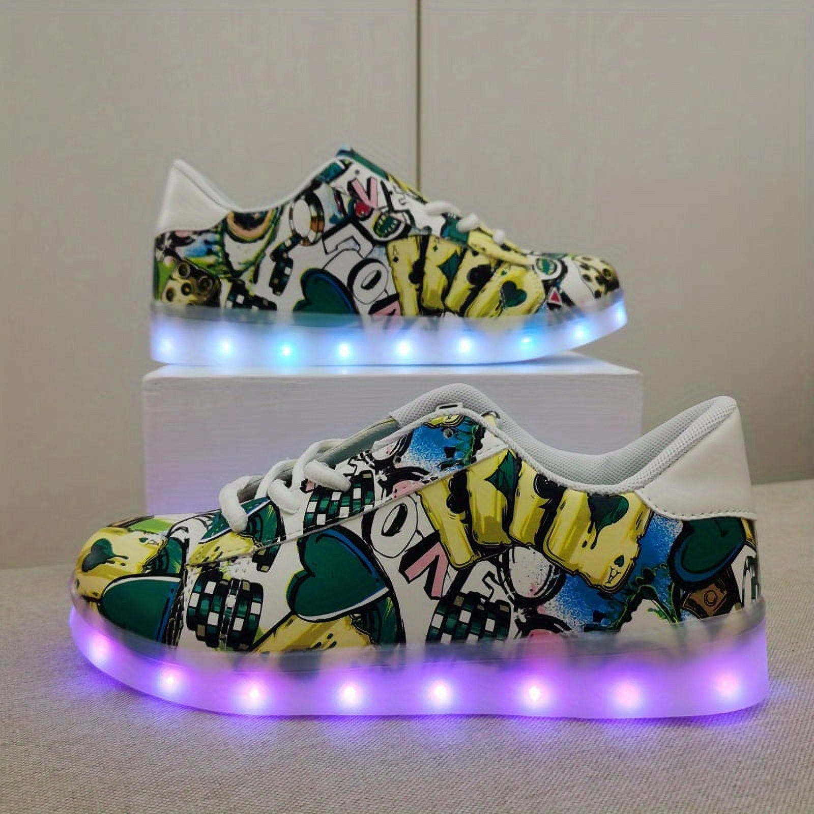 ‘s Colorful Luminous Sneakers Multicolor Pattern Lace Up Low Top Comfy ...