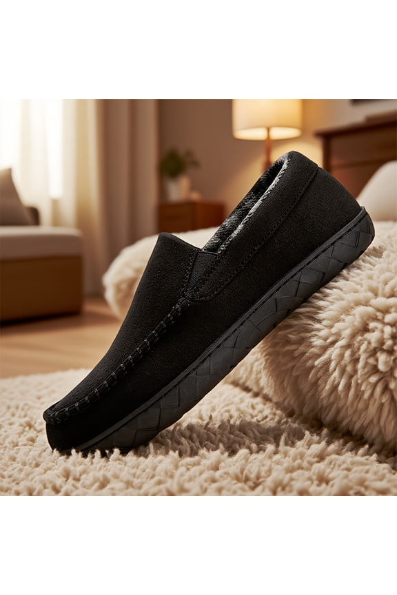 's Fleece-Lined Slip-On Slippers - All-Season Indoor/Outdoor House Shoes ,Warm - Black/White Piping (No-Bind Closur with Soft Rubber Sole, Cushioned & for Home, Office, Vacation - Classic Low-Mainte