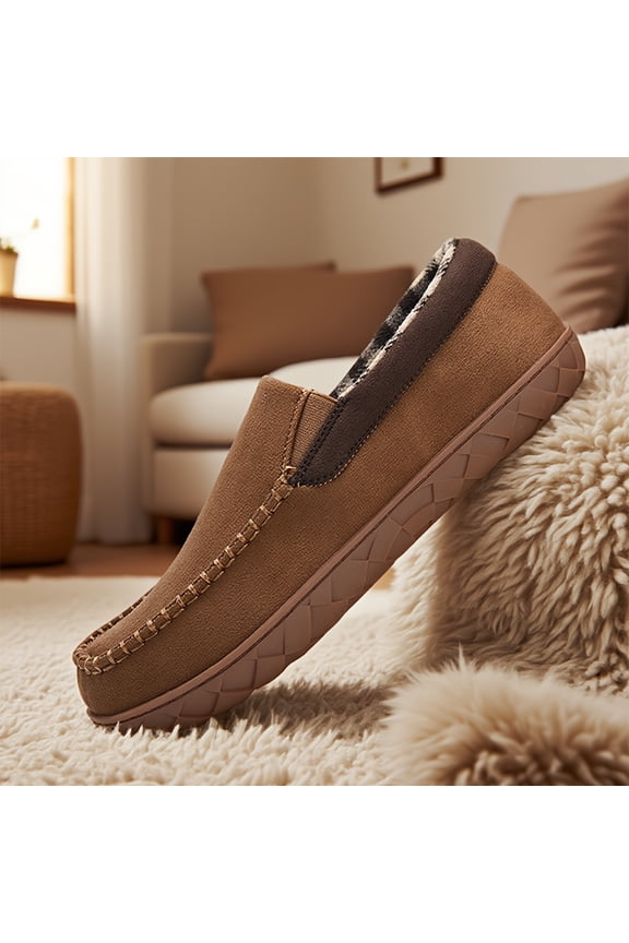 's Fleece-Lined Slip-On Slippers - All-Season Indoor/Outdoor House Shoes ,Warm - Black/White Piping (No-Bind Closur with Soft Rubber Sole, Cushioned & for Home, Office, Vacation - Classic Low-Mainte