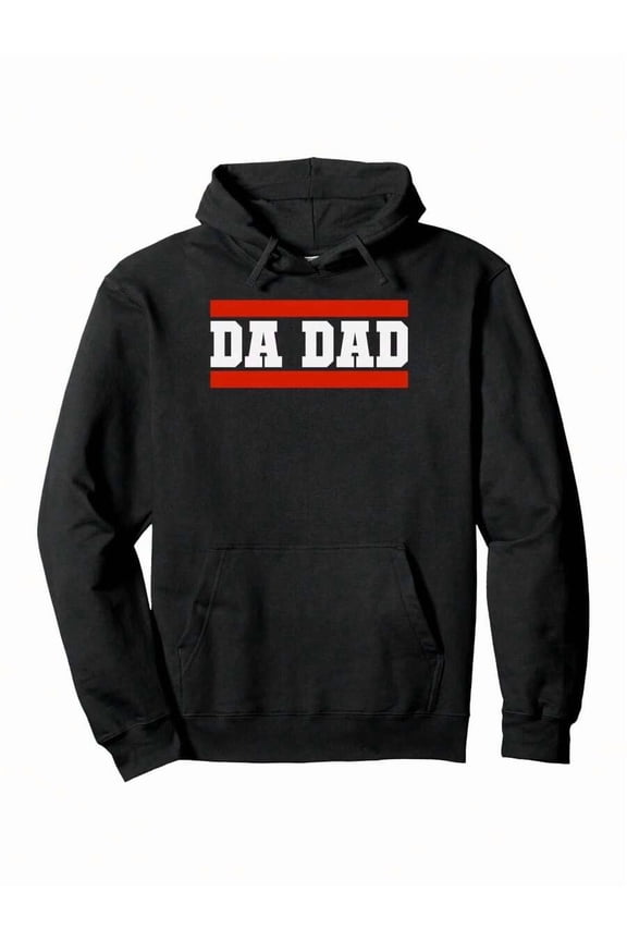 's Funny Da Dad Retro Graphic Hoodie - Korean Text-Free DAD Print Sweatshirt, Black With White & Red Logo, All-Season Casual Pullover Hooded Jacket, Funny Sweatshirts, Hoodies With Funny Sayings, Uni