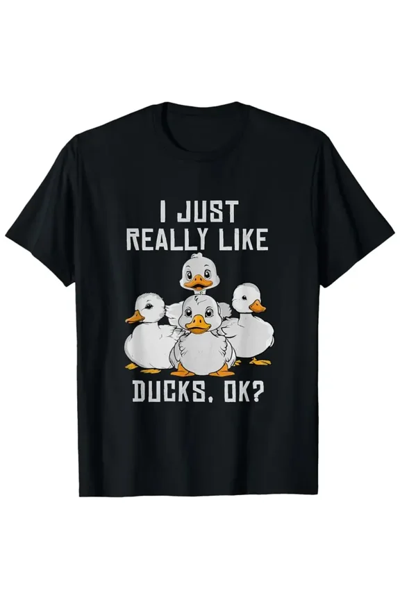 's Funny Duck Lover T-Shirt - Soft Cotton Retro Cartoon Ducklings & "I Really Like Ducks" Slogan Tee, Short Sleeve Casual Shirt with White Print (Sizes S-XXL) for Casual