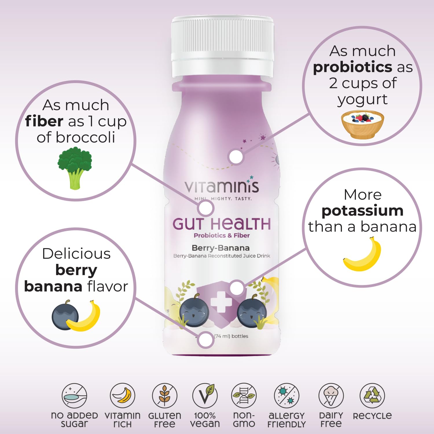 Gut Health Shot Berry Banana Juice with and Fiber for Digestive Health