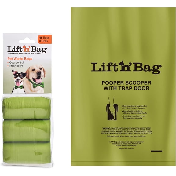 s Lift N' Bag Extra-Capacity  Poop Bags Rolls, 20% Thicker Leakproof Poop Bags for Dogs, Extra-Large  Pooper Scooper Refill Bags, 3 Rolls - 45 Count, Lavender Scent, 14.25" x 9.5"