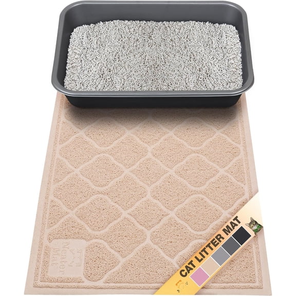 s Mat Litter Rug, Thick & Durable Mat for Litter Box, Trapper Pad Catches Mess to Protect Indoor Floors, Soft Kitty Paws, Anti-Skid Grip Backing, Easy to Clean, Beige