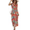 thumbnail image 1 of s Pattern Retro Inustrial in Red Blue Teal and Orange Sleeveless Dress summer dresses women Female clothing, 1 of 6