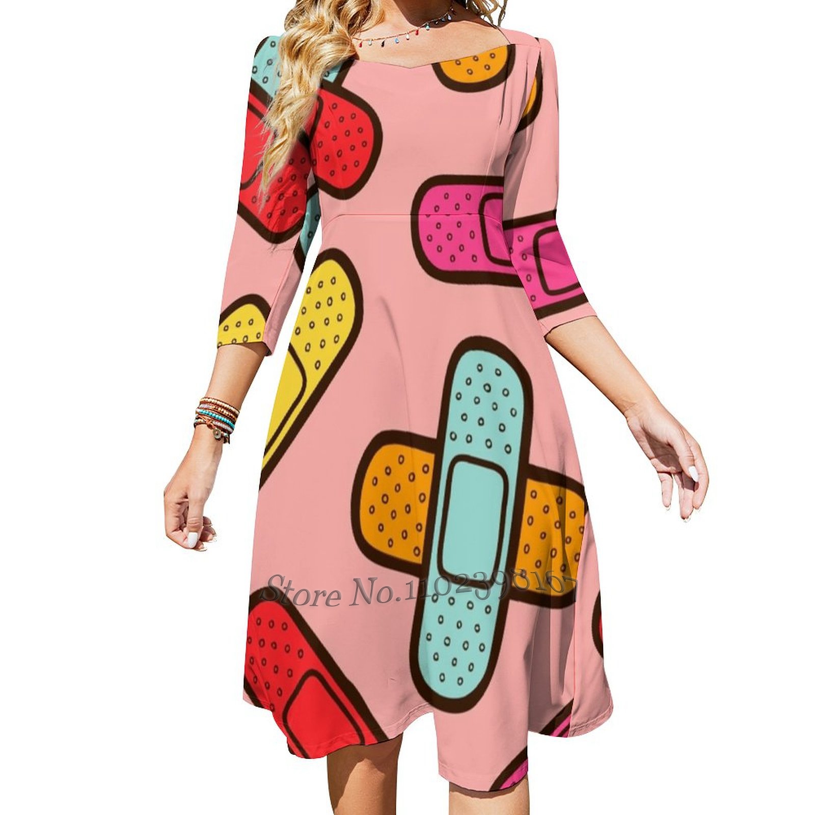 S Pattern Square Neck Dress New Plus Size Elegant Women Waist Tight S Pattern Square Neck Dress New Plus Size Elegant Women Waist Tight