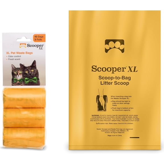 s Scooper XL Size Extra-Capacity Bags, Refill Bags for Scooper XL Litter Scoop, Lavender Scent (3 Rolls, 45 Count)