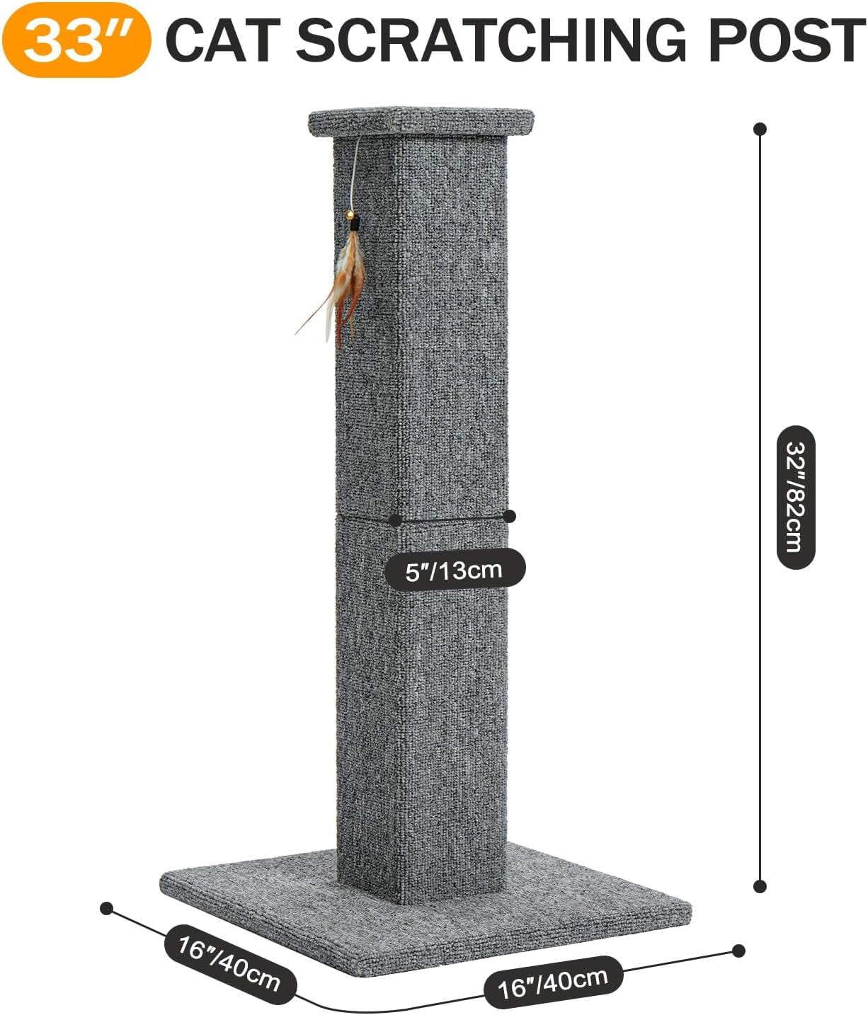 s  Scratching Post, 32 Inch Carpet Covered  Scratcher with Kitten Toy, Tall Scratching Post for Indoor Cats Adults and Kittens,