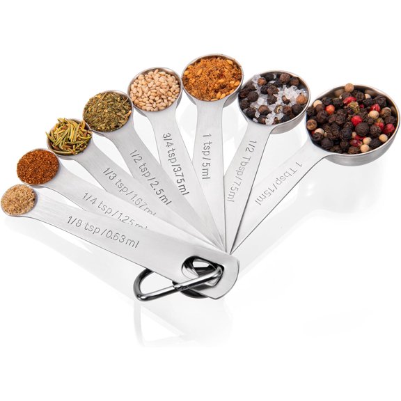 s Set of 8-18/8 Stainless Steel Heavy Duty Teaspoons Tablespoons with Engraved Metric & US Measurements, Metal Measure Spoon for Dry and Liquid Ingredients, Dishwasher Safe