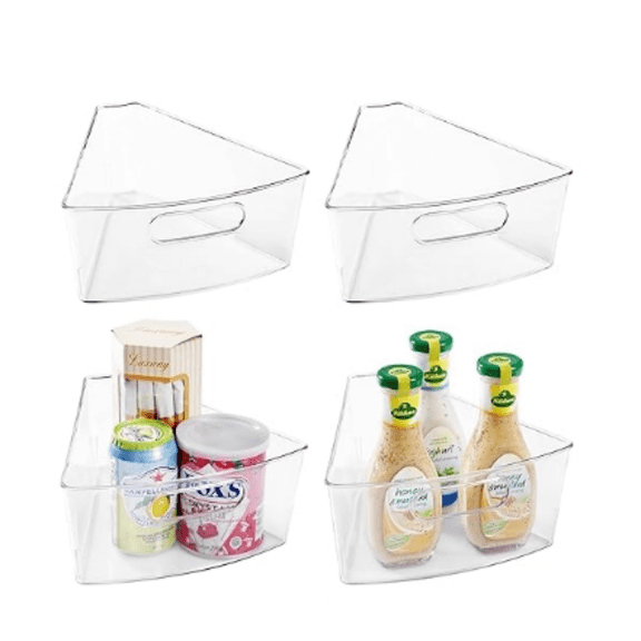 s Set of 4, 10.2x 9.4x 4 Plastic Transparent Kitchen Cabinet Storage Bins with Handle, 4" Deep Container, 1/8 Wedge - Food , without BPA