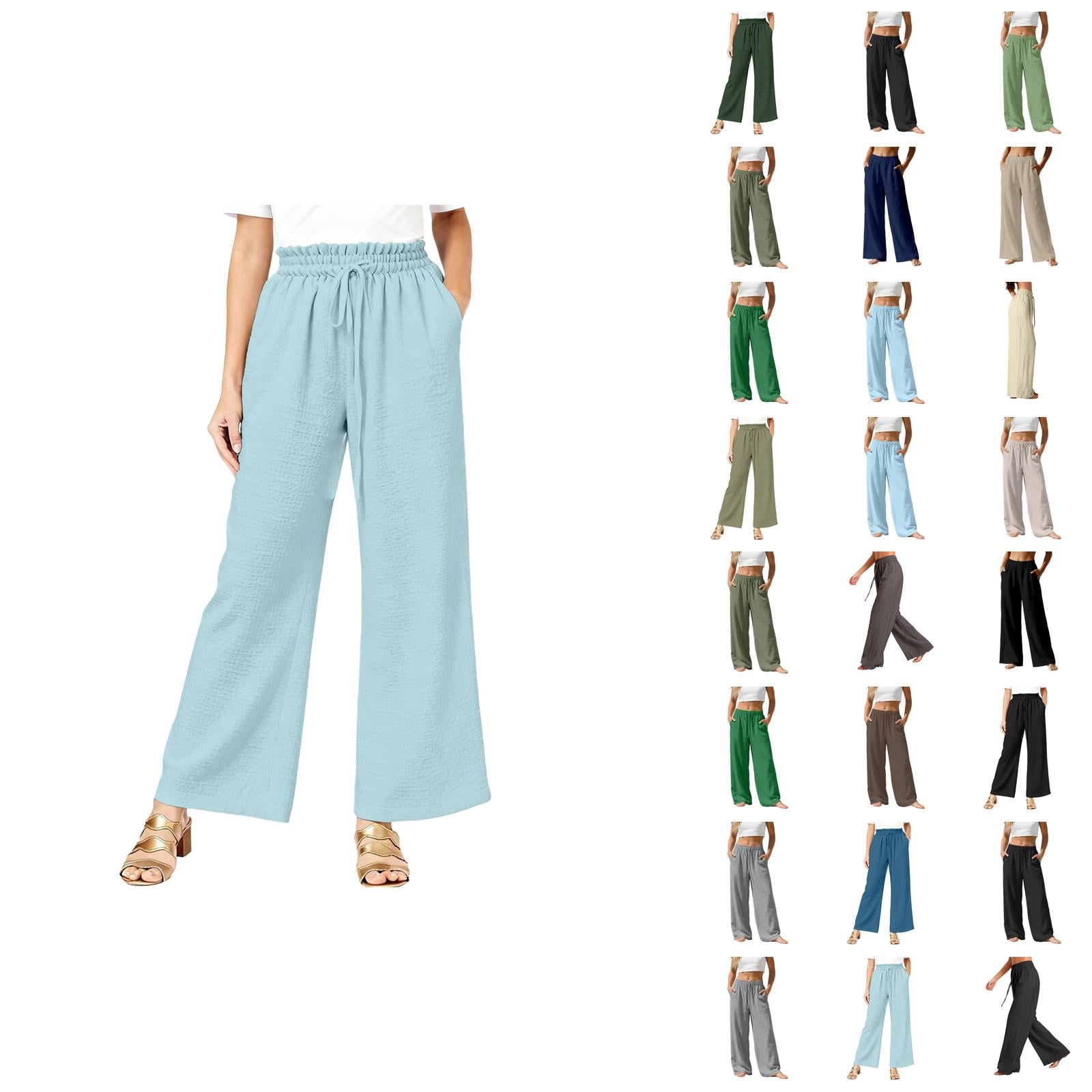 ’s Solid Color Loose Linen High Waist Wide Leg Pants – Casual Resort ...