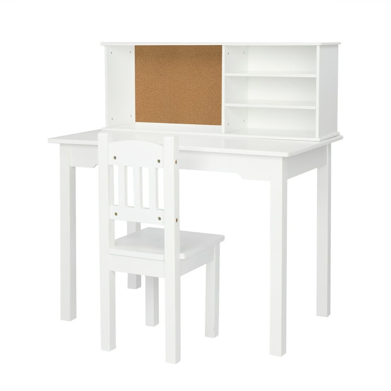 Shininglove Kids Desk, Wooden Study Desk and Chair Set for Children,  Writing Desk with Storage for 3-8 Yrs Boys Girls,White 