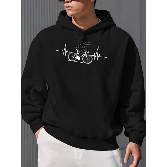 's & Unisex Hooded Sweatshirt - Cyclist Heartbeat Monochrome Graphic Pullover, Relaxed Fit Streetwear Hoodie, Soft Machine-Washable Fabric, Long Sleeve Urban Sweater for Casual Wear (Red/Black)