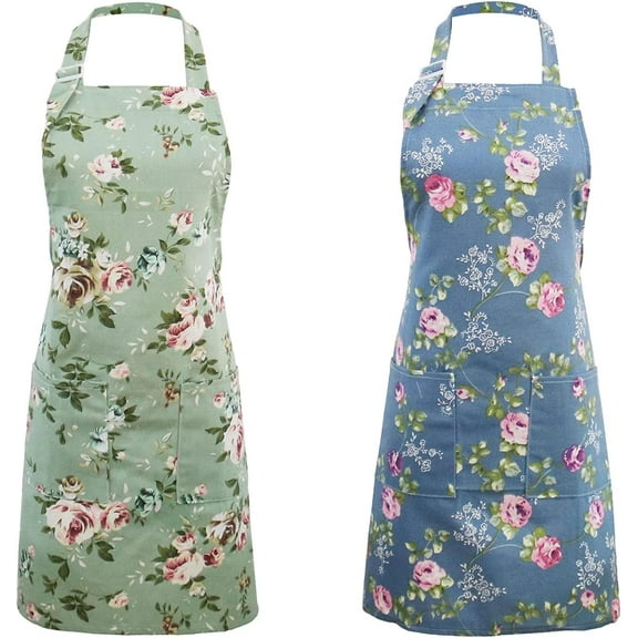 s for Women, 2 Pack Floral Aprons with 2 Pockets, Vintage Chef Bakers Apron for Cooking Baking Gardening, Thanksgiving Birthday Christmas Apron Gifts for Mom Wife Sister Daughter Grandma