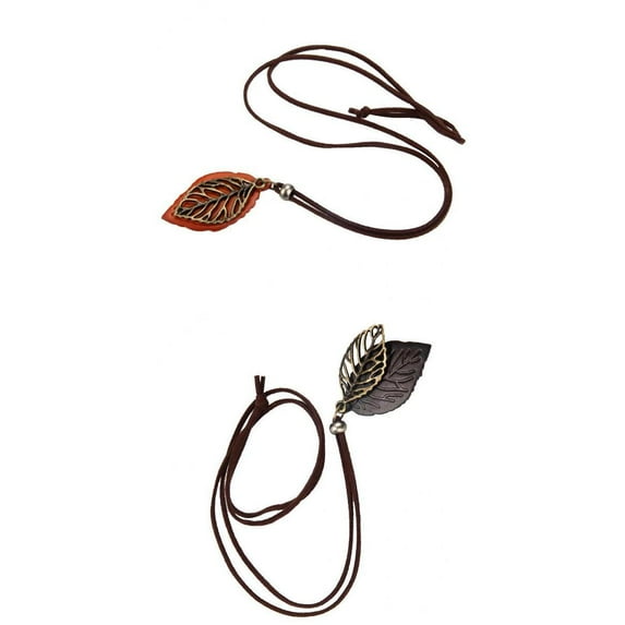 s Women Leaves Leaf Pendant Necklace PU Leather Long Sweater Chain