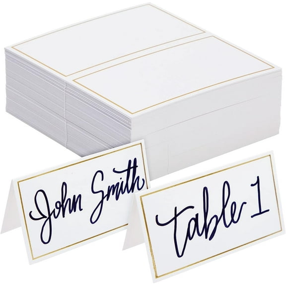 s for Table Setting - 3.5 x 2 In Folded, Pack of 100, White & Gold - Wedding Name Cards for Reception Seating Chart & Banquet Use