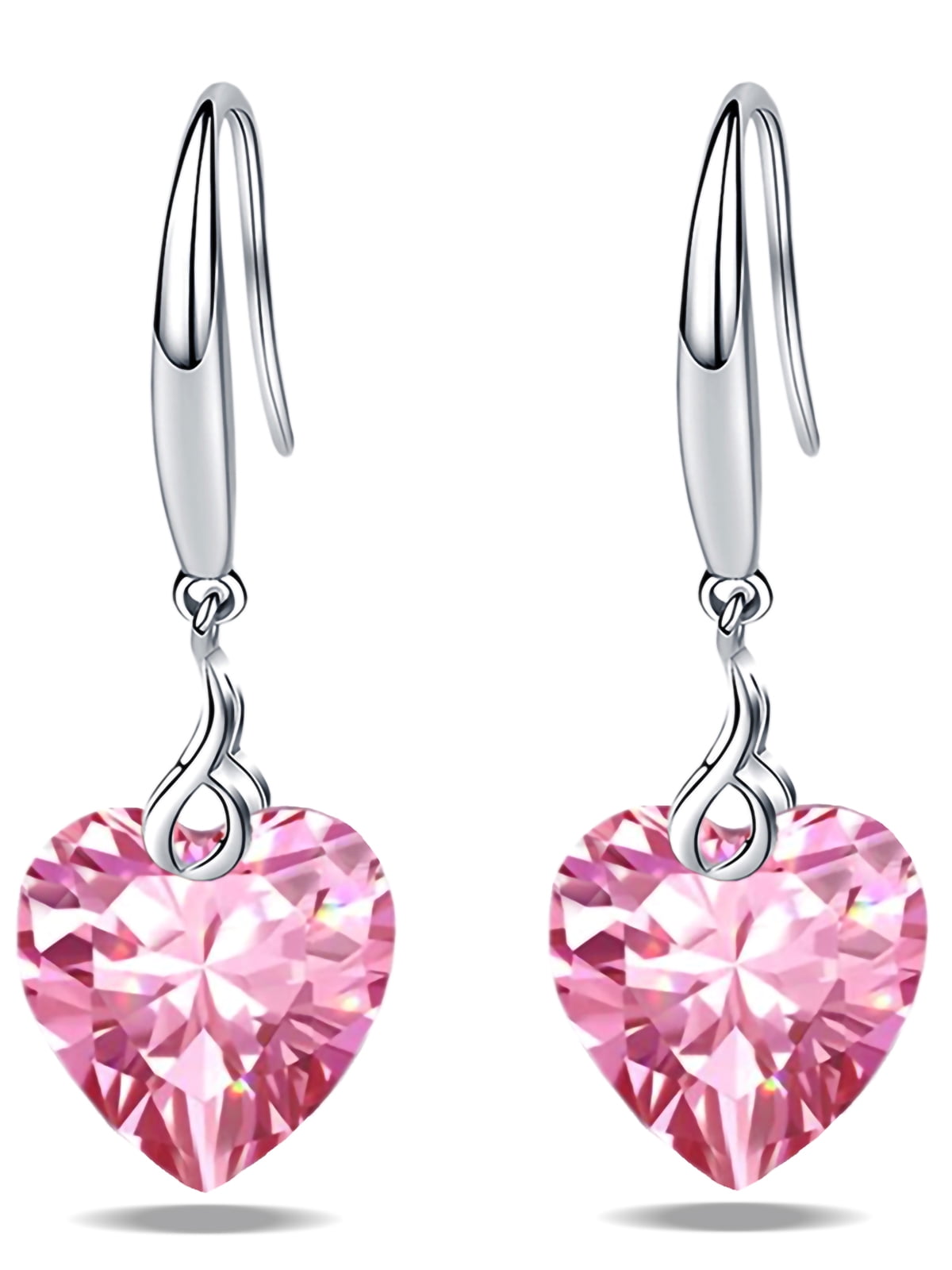 s925 Sterling Silver Love Heart 5A Cubic Zirconia Crystal Women Drop Dangle Earrings