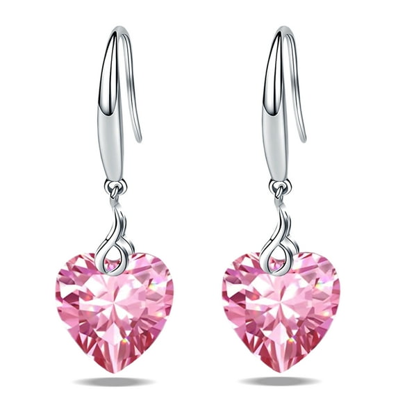 s925 Sterling Silver Love Heart 5A Cubic Zirconia Crystal Women Drop Dangle Earrings