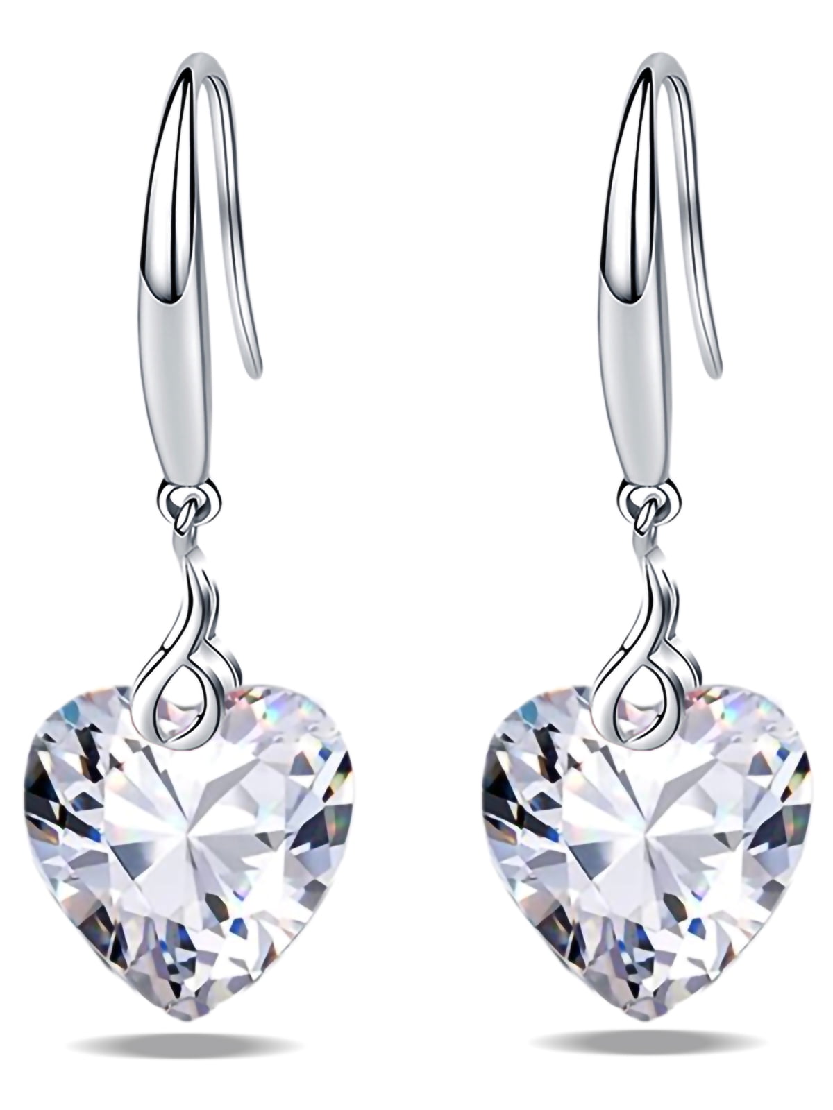 s925 Sterling Silver Love Heart 5A Cubic Zirconia Crystal Women Drop Dangle Earrings