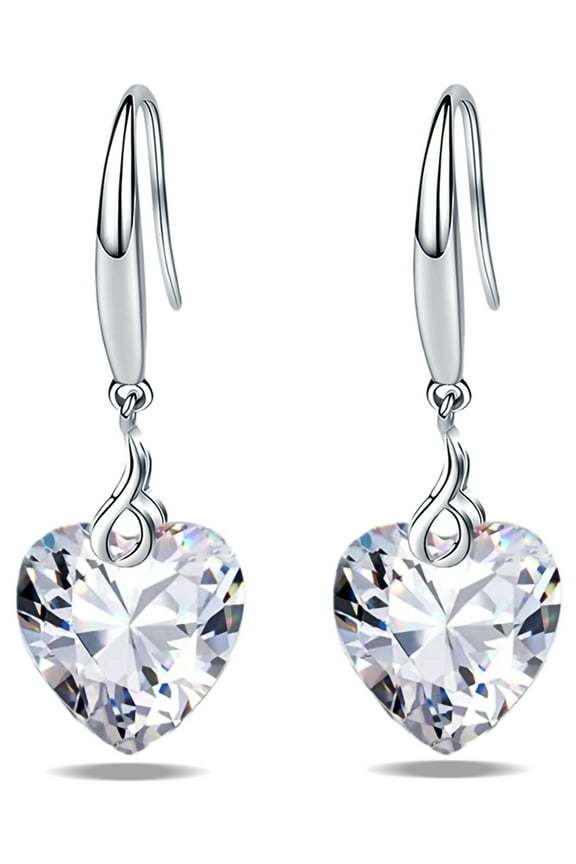 s925 Sterling Silver Love Heart 5A Cubic Zirconia Crystal Women Drop Dangle Earrings