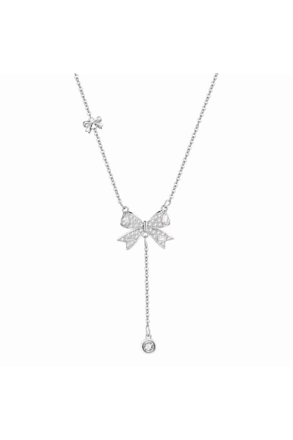 s925 sterling silver tassel bow necklace for women light luxury niche high-end sense diamond clavicle chain versatile internet celebrity necklace decoration