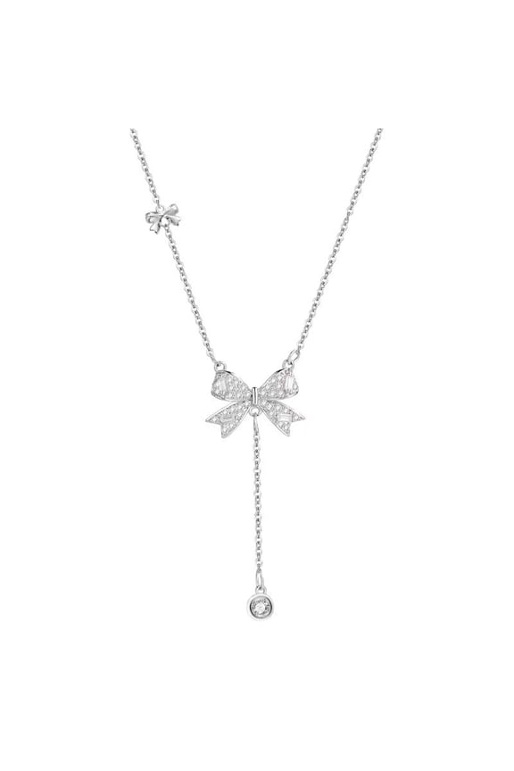 s925 sterling silver tassel bow necklace for women light luxury niche high-end sense diamond clavicle chain versatile internet celebrity necklace decoration