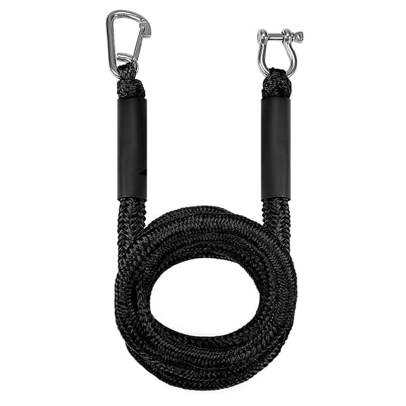 Dandelion Brand Black Elastic Anchor Rope, Bungee Dock Line, Elastic Buffer Dock Rope, 14 ft to 25 ft Stretch for Boats and Kayak