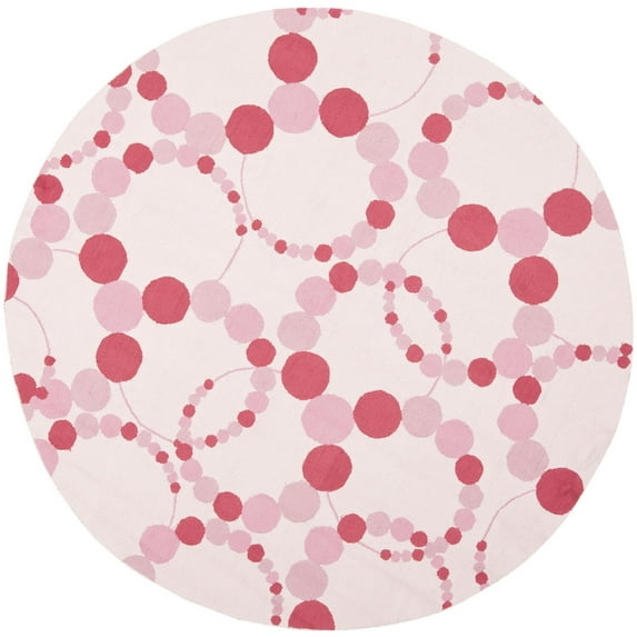 Kids Rug - Safavieh Kids Cotton -Ivory/Pink-Color:Ivory/Pink,Design:Kids,Shape:Round,Size:6'L x 6' W