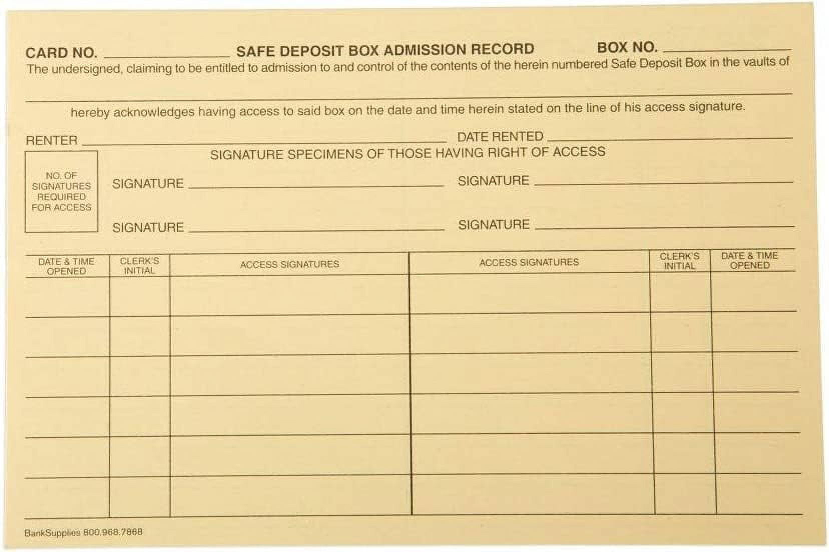 safe deposit access cards 6” w x 4” h pack of 100 twosided two