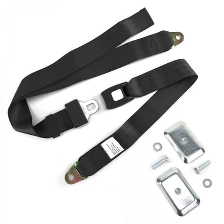 safeTboy 2 Point Standard Buckle Lap Seat Belt with Flat Plate Hardware Kit, Black