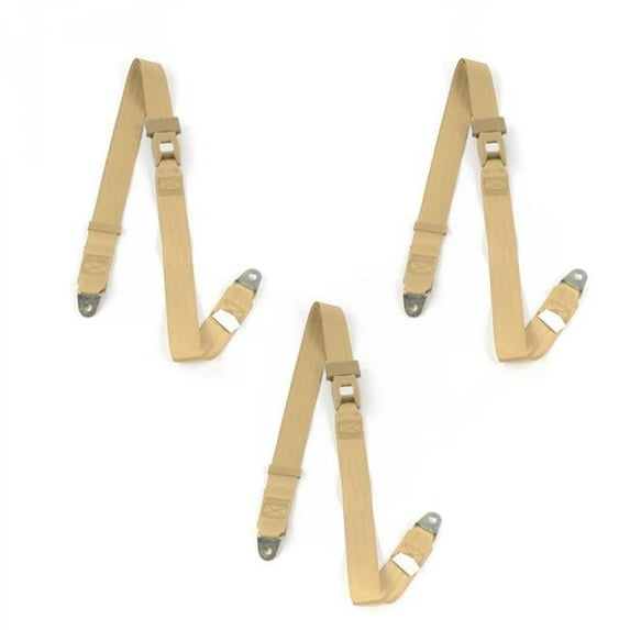 safeTboy 660166 Tan Lap Bench Seat Belt Kit for 1968-1972 Chevy Chevelle Standard 2 Point - 3 Belts