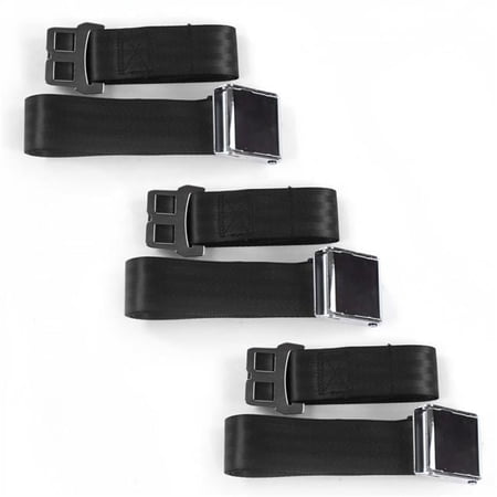 safeTboy Black Lap Bench Seat Belt Kit for 1950-1954 Nash Rambler Airplane 2 Point - 3 Belts