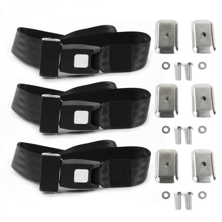 safeTboy Black Lap Bench Seat Belt Kit with Bracketry for VW Karmann Ghia Standard 2 Point - 3 Belts