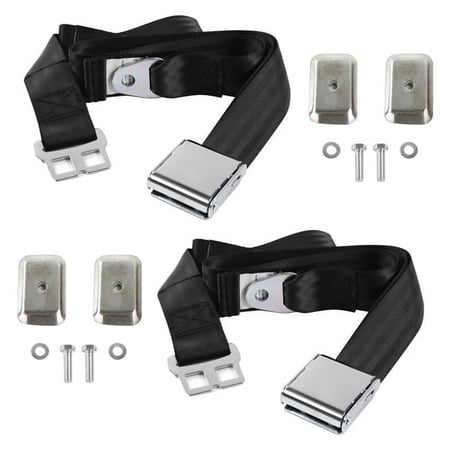 safeTboy Black Lap Bucket Seat Belt Kit with Bracketry for 1960-1962 Chevy Truck Airplane 2 Point - 2 Belts