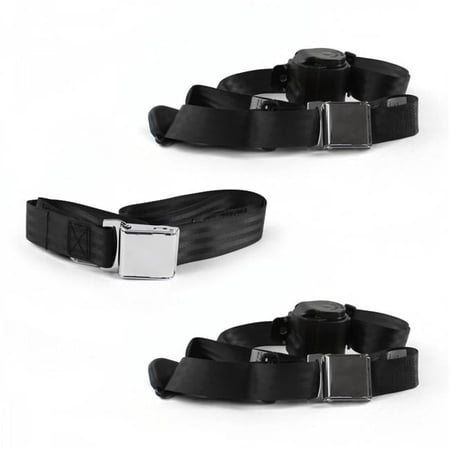 safeTboy Black Retractable Bench Seat Belt Kit for 1941-1948 Early Cars Airplane 3 Point - 3 Belts