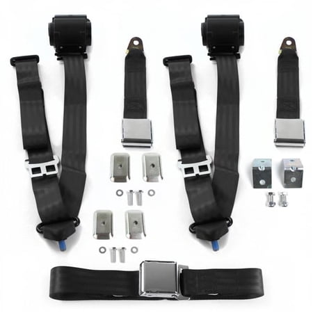 safeTboy Black Retractable Bench Seat Belt Kit with Bracketry for 1987-1996 Jeep Wrangler Airplane 3 Point - 3 Belts