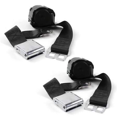 safeTboy Black Retractable Bucket Seat Belt Kit for 1970-1979 AMC Gremlin Airplane 2 Point - 2 Belts