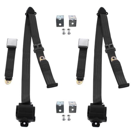 safeTboy Black Retractable Bucket Seat Belt Kit with Bracketry for 1929-1945 Desoto Airplane 3 Point - 2 Belts
