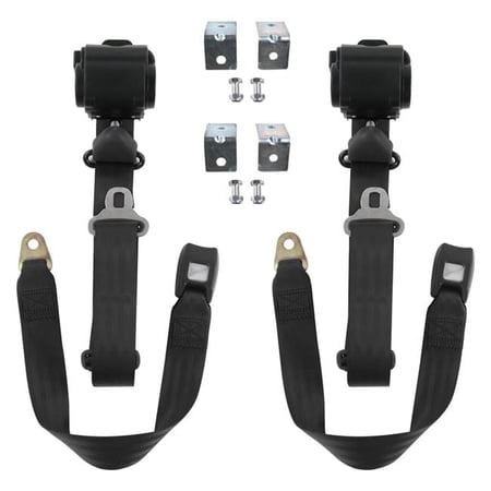 safeTboy Black Retractable Bucket Seat Belt Kit with Bracketry for 1961-1976 Triumph TR250 Standard 3 Point - 2 Belts