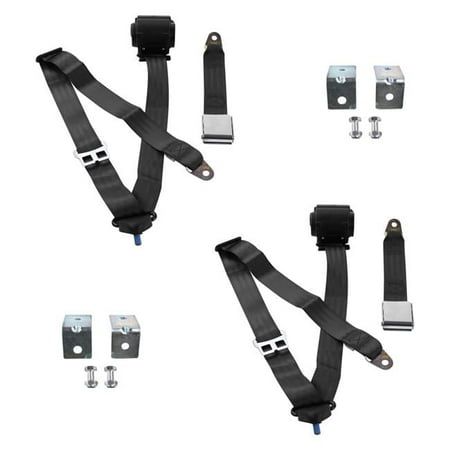 safeTboy Black Retractable Bucket Seat Belt Kit with Bracketry for 1964-1965 Ford Falcon Airplane 3 Point - 2 Belts